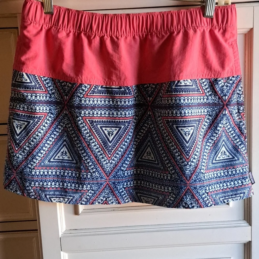 Patagonia Aztec Baggies Mini Skirt With Pockets Nylon Coral/Blue Size Small NWOT - Picture 2 of 8
